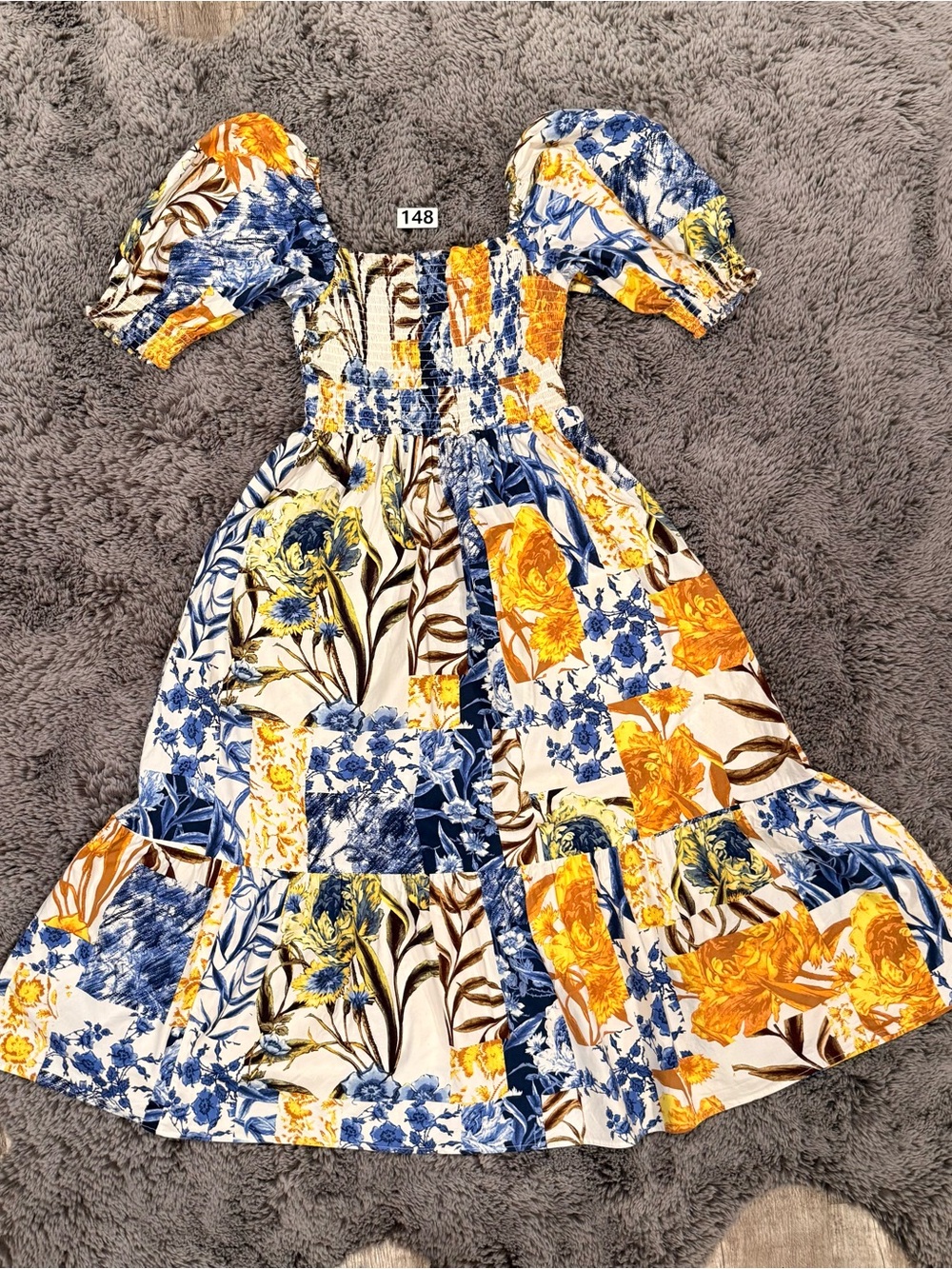 INC International Concepts Blue & Yellow Floral Patchwork Maxi Dress